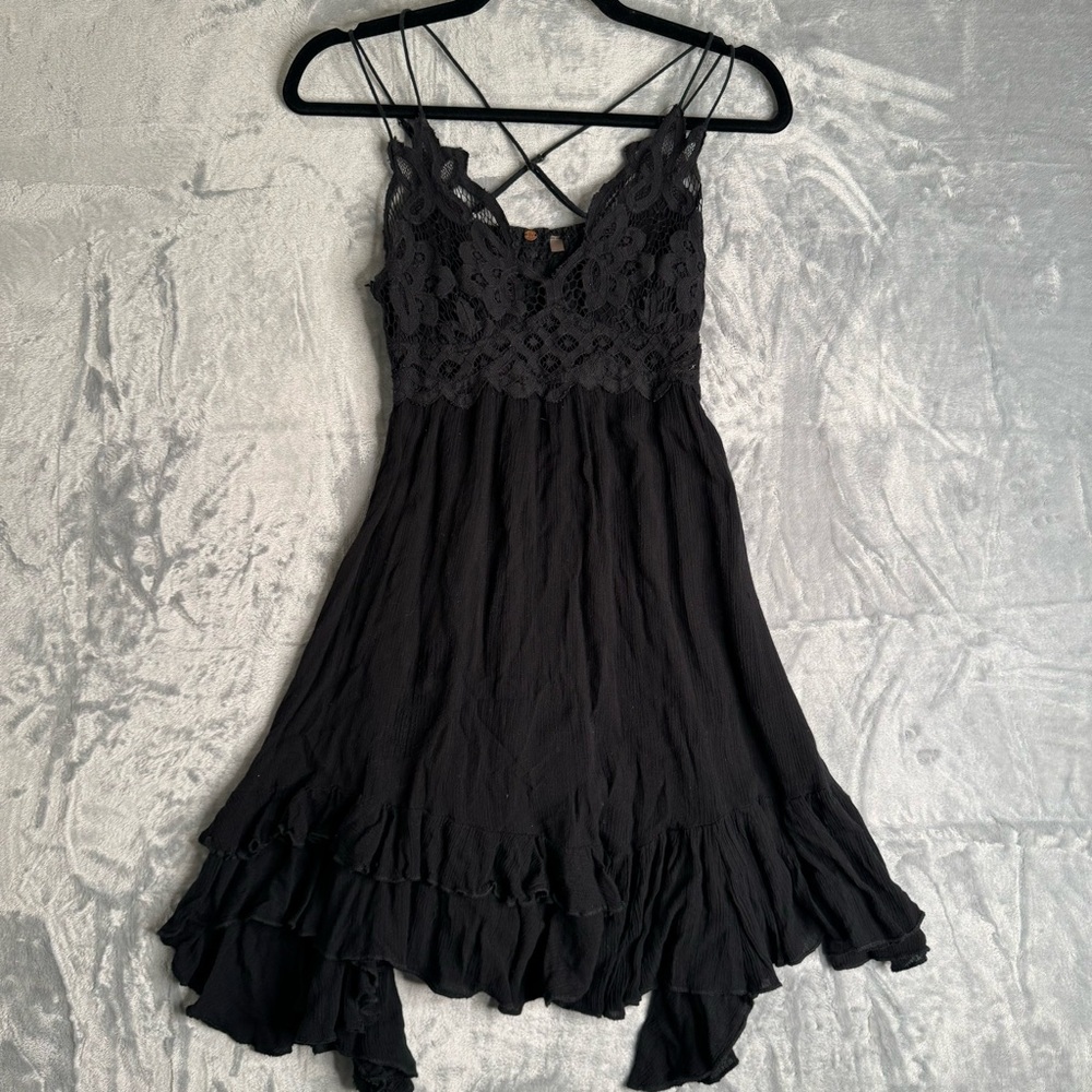 Free People Black Lace-Top Slip Dress